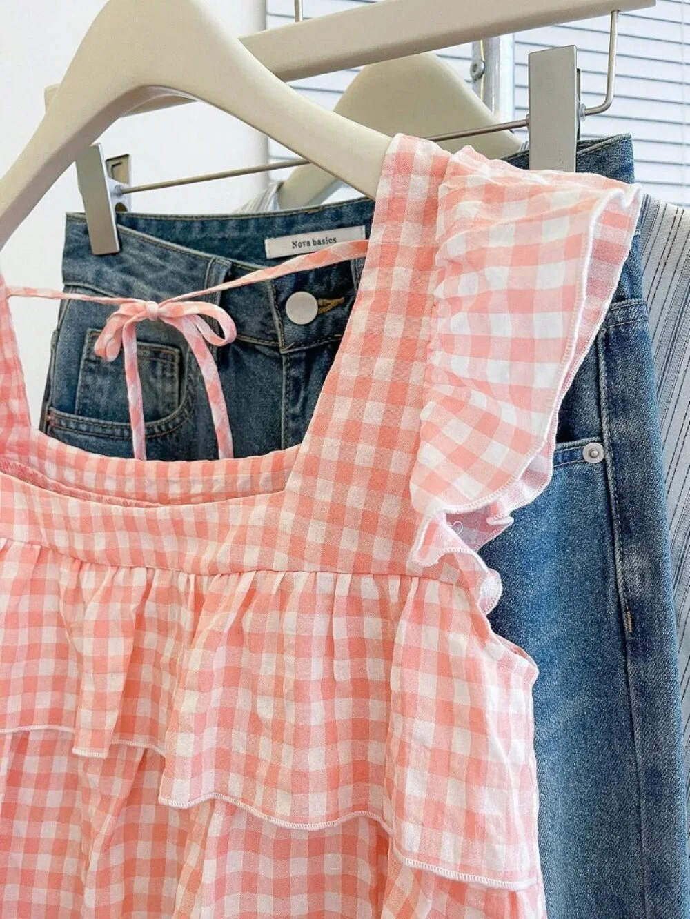 light Pink Casual Women's Cute Ruffle Hem Blouse